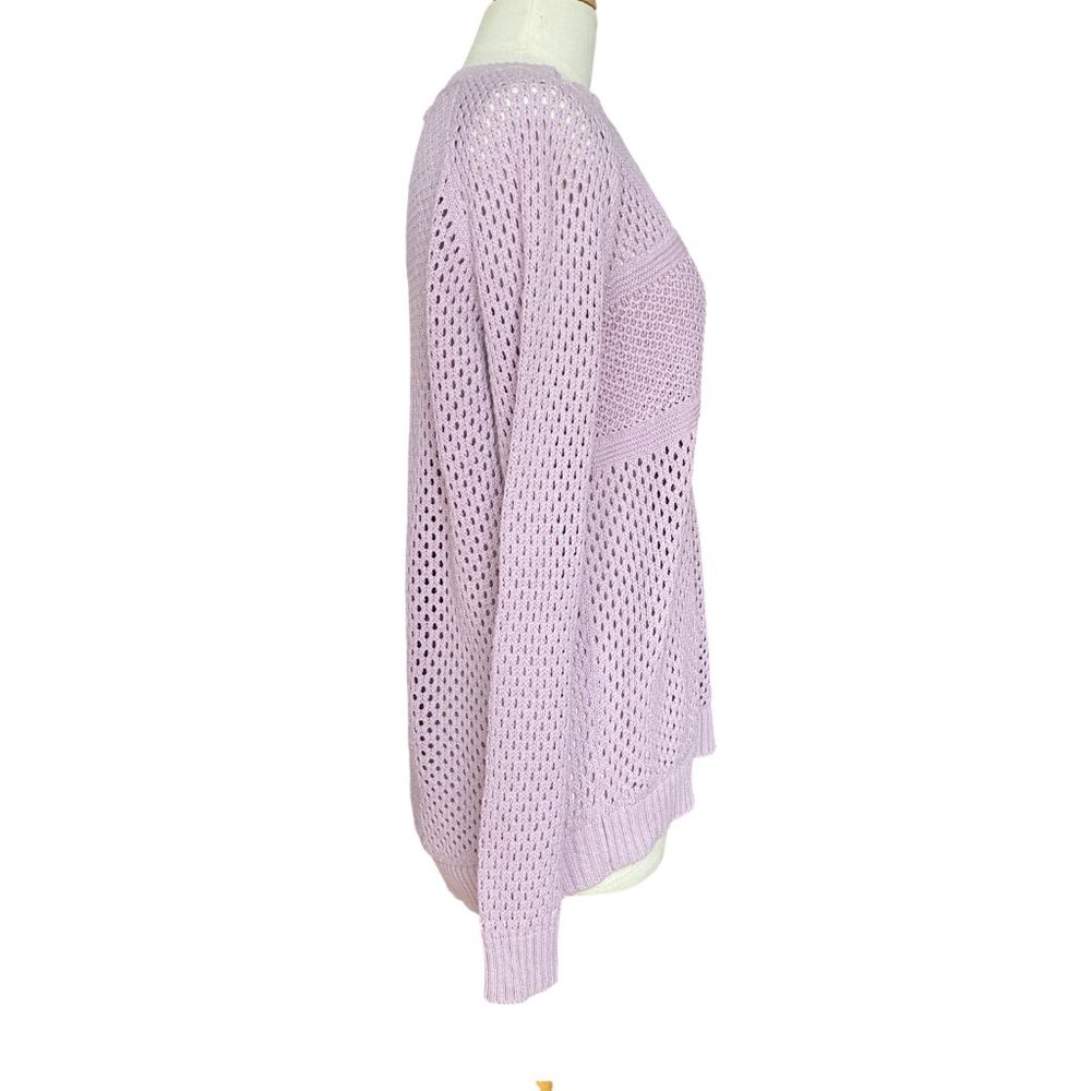 Prana Onward Open Knit Pointelle Sweater Lavender Purple Crochet Organic Cotton - Picture 8 of 14